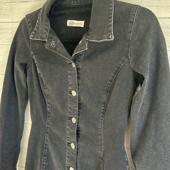 Zara Washed Denim Bottom Up Long Sleeve Mini Dress | SIZE S - Picture 4 of 7